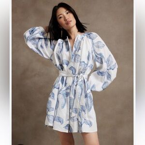 Banana Republic Linen Embroidered Shirt Dress